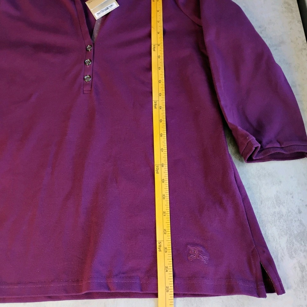 Burberry London Polo Shirt Womens XL Purple Check Trim 3/4 Sleeves Preppy Logo - Picture 8 of 9